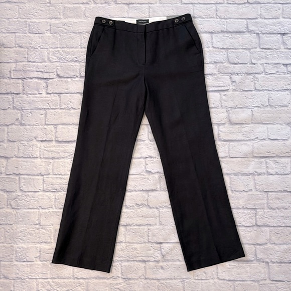 Talbots 100% Linen Windsor Trousers Black Wide Straight Leg Pants Size 12 NWT - Picture 1 of 12